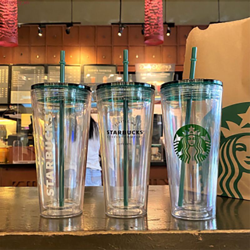 [Hàng Có Sẵn] [Có Giới Hạn] CốC Starbucks Cốc Thủy Tinh Starbucks Cổ Điển Cốc Trong Suốt Hai Lớp Mới Cốc Nước Sáng Tạo Cốc Ống Hút Thiết Kế Bằng Nhựa Pp Thoải Mái 24Oz/16Oz