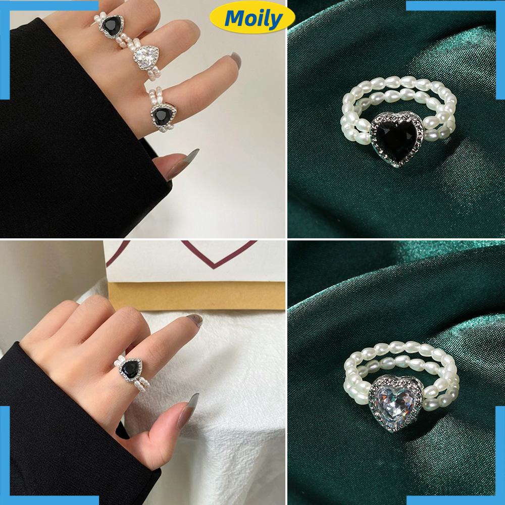 Nhẫn Nữ Trang Đính Ngọc Trai Nhân Tạo Hình Trái Tim Nhiều Màu