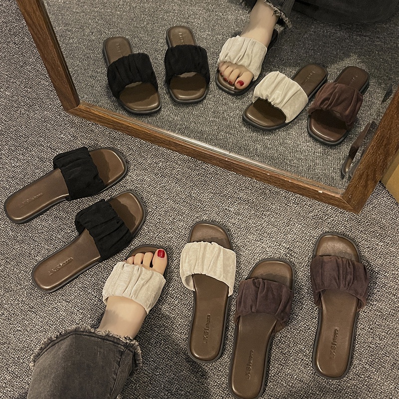 Dép Sandal Xếp Ly Mũi Vuông Phong Cách Pháp Thời Trang Mùa Hè Cho Nữ Crush151