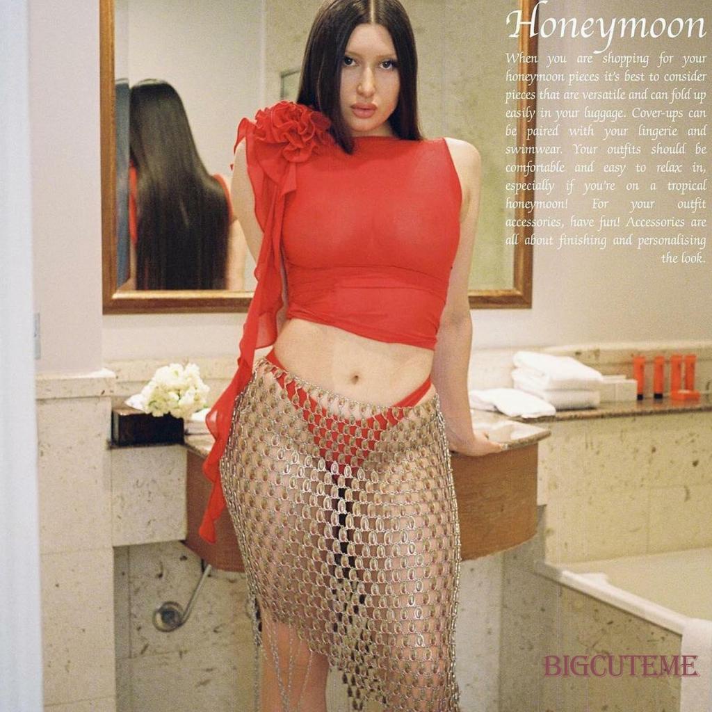 [] Áo Lưới Không Tay Cổ Tròn Màu Trơn 3D Thời Trang Màu Đen / Đỏ Dành Cho Nữ