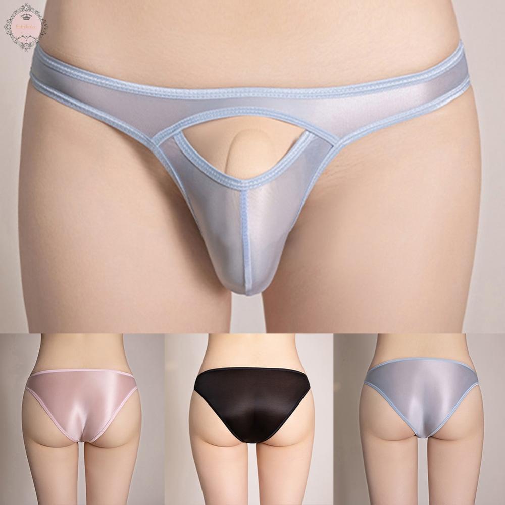 Briefs For Men See Through Sheer Shiny Solid Seamless Underwear Bikini