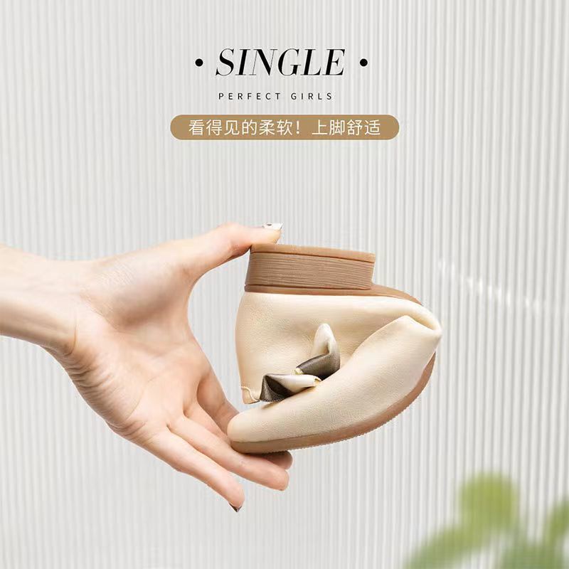 Giày Búp Bê Da Thật Đế Bệt Mềm Đính Nơ Thời Trang Xuân Thu 2023 Cho Nữ