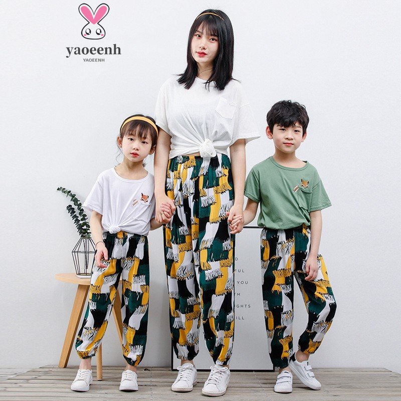 【YAOEENH】Quần Dài Chống Muỗi Chất Liệu Cotton Lụa Có Dây Rút Kích Thước 90-2xl Thời Trang Cho Mẹ Và Bé