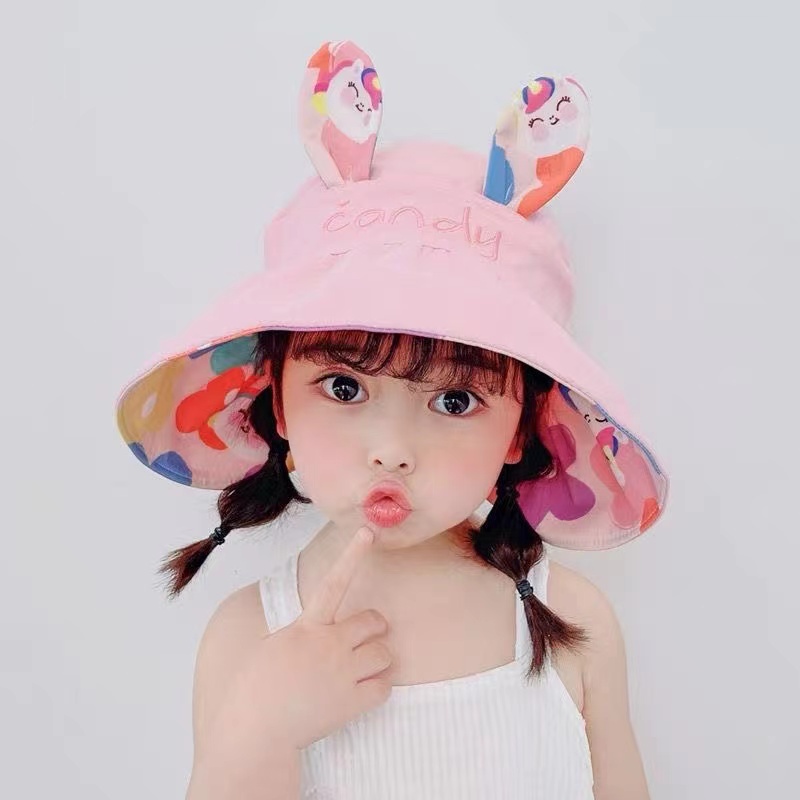 Mũ Chống Nắng Mùa Hè In Họa Tiết Thỏ Bảo Vệ Hai Mặt Cho Bé Trai Và Bé Gái