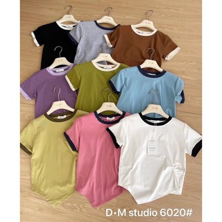 Áo thun nữ tay ngắn cổ tròn trơn basic xoắn eo lệch vạt chất cotton, áo phông đơn giản hàng Quảng Châu 6020 5