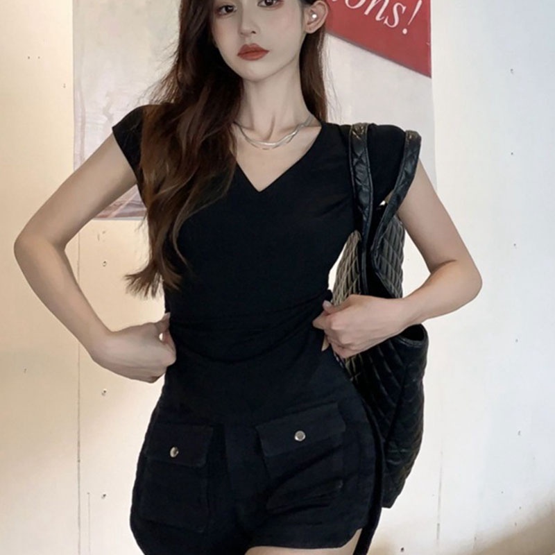 Áo Thun Cổ Chữ V Thiết Kế Đơn Giản Quyến Rũ Thời Trang Theo Phong Cách Hàn Quốc Cho Nữ