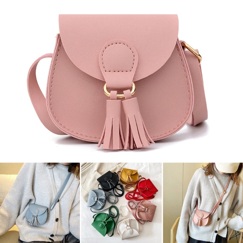 Túi Da PU Đeo Chéo Phối Tua Rua Dễ Thương Dành Cho Bé Gái