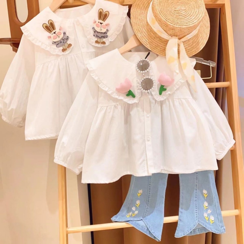 Áo Sơ Mi Cổ Búp Bê Dáng Rộng Thời Trang Mùa Xuân 2023 Cho Bé Gái