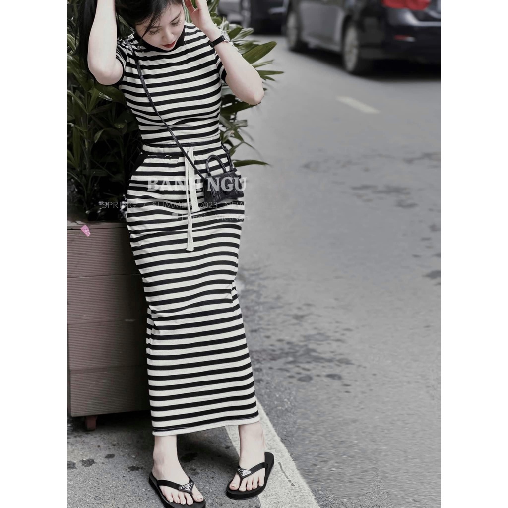 Set kẻ ngang chân váy bút chì siêu cá tính lương su shop