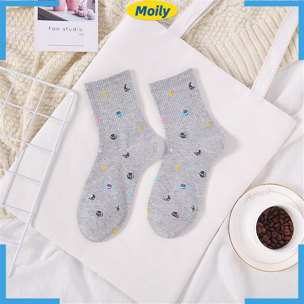 Vớ dài ngang bắp chân in hình hành tinh ngôi sao thời trang Hàn Quốc cho nữ