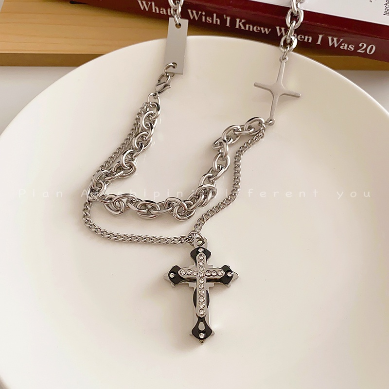 Vòng cổ Hai Lớp Mặt Thánh Giá Phong Cách Hip hop Cho Nam Và Nữ