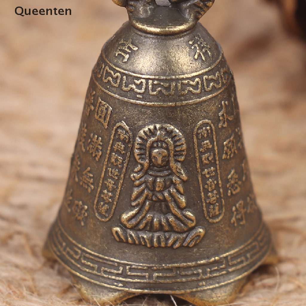 Queenten 1Pc Antique Bell Chinese Mini Sculpture Pray Guanyin Buddha Bell Shui Feng Bell QT