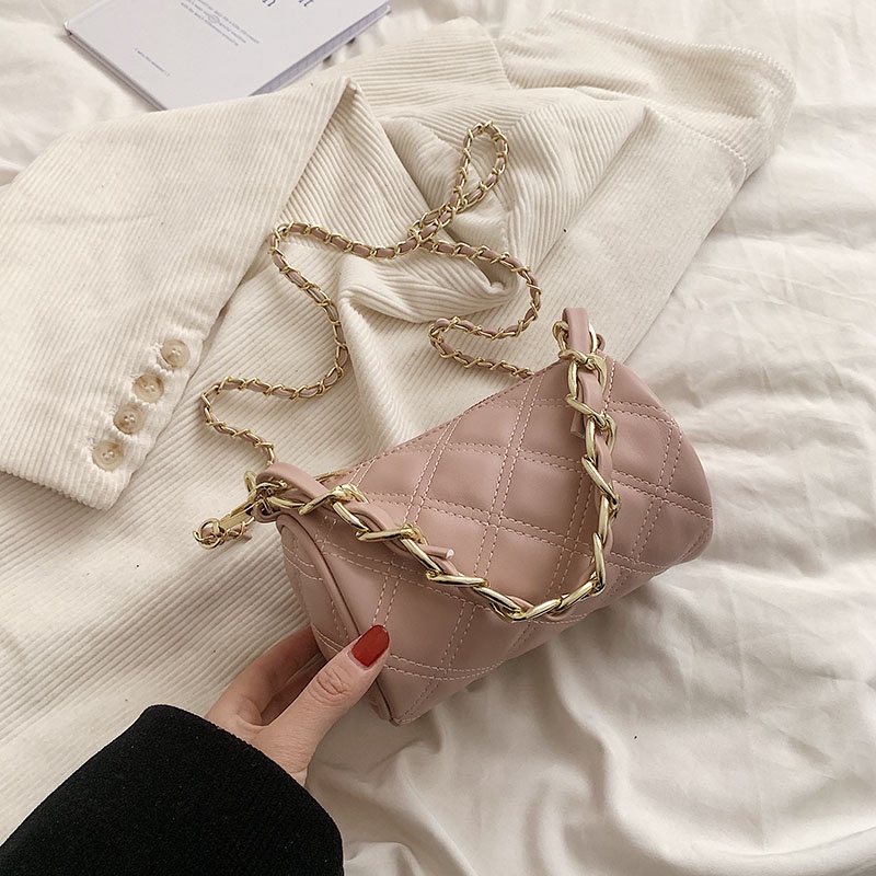 Ielgy Túi Xách Đeo Vai Hình Trụ Thêu Dây Xích Đa Năng Thiết Kế Hình Thoi Cho Nữ