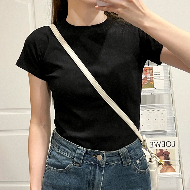 Áo thun SUXI cotton tay ngắn cổ tròn dáng ôm phong cách tối giản thời trang mùa hè cho nữ