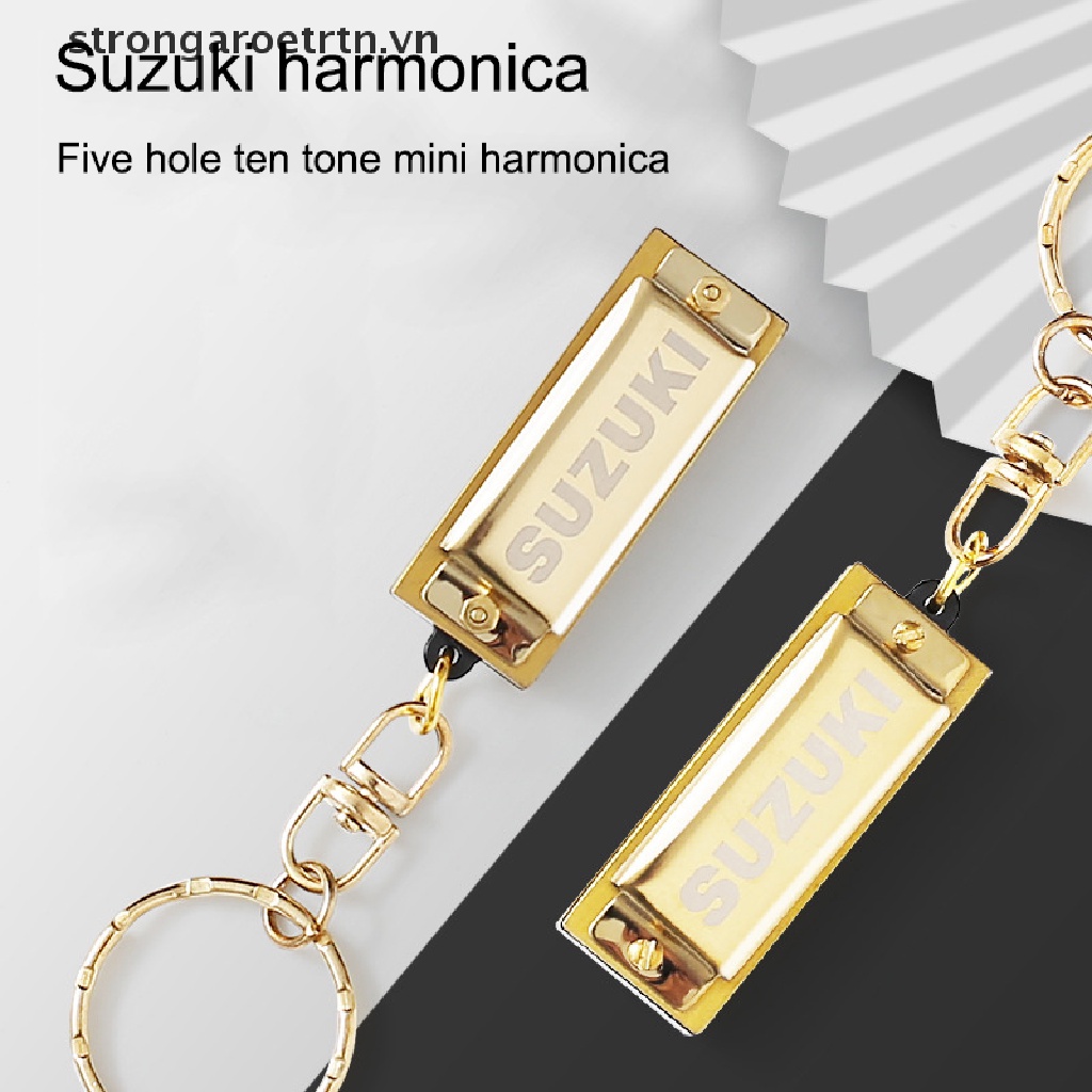 Móc Khóa Kèn Harmonica Mini 5 Lỗ 10 Tông Màu Vàng Kim