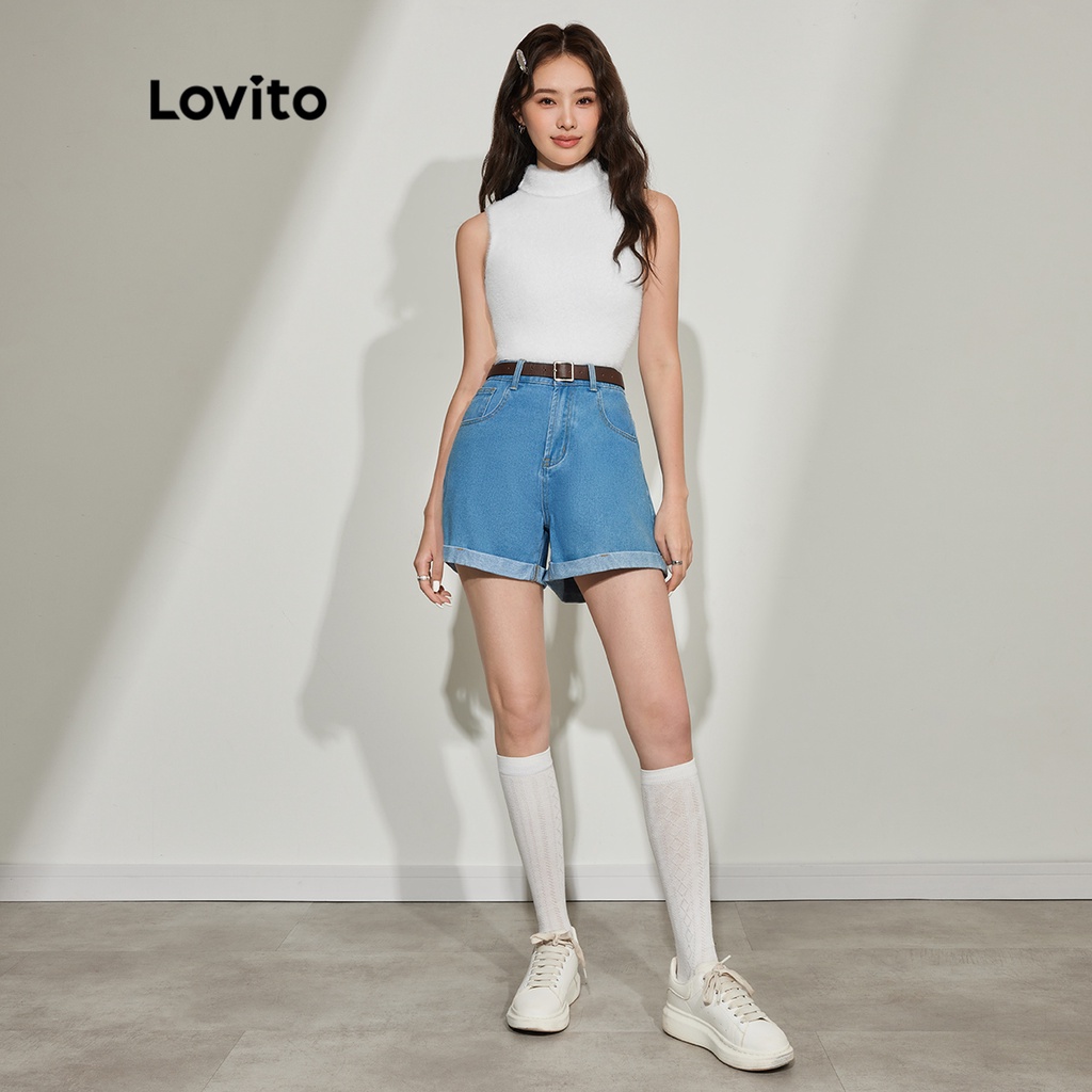 Áo LOVITO dệt kim cổ lọ không tay màu trơn thường ngày dành cho nữ L45AD022 (màu trắng/ màu hồng)