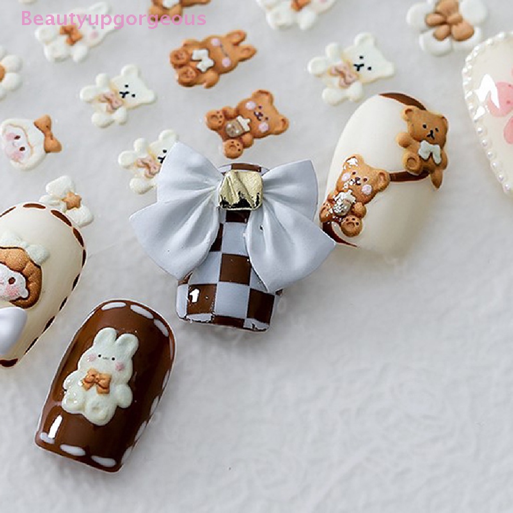 Miếng Dán Trang Trí Móng Tay 5D Hình Gấu / Thỏ / Bánh Quy / Nơ Xinh Xắn