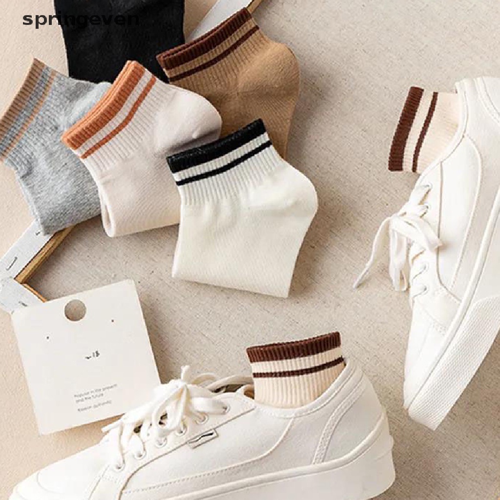 Set 2 Đôi Vớ Cotton Thoải Mái Màu Trơn Họa Tiết Kẻ Sọc Thời Trang Xuân Thu Cho Nữ