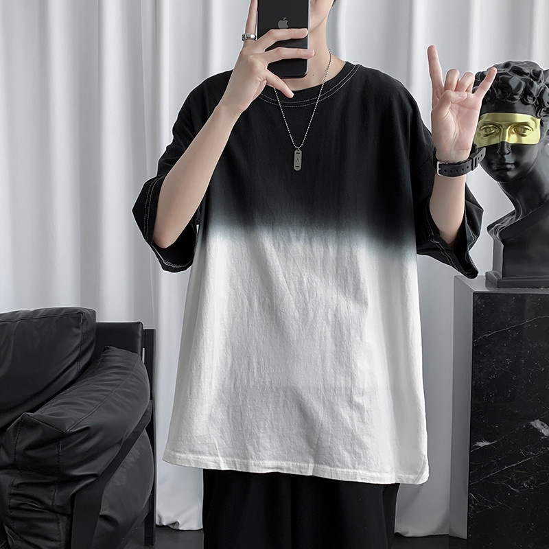 Áo Thun Tay Ngắn Cổ Tròn Màu Sắc Tương Phản Thời Trang Cho Nam