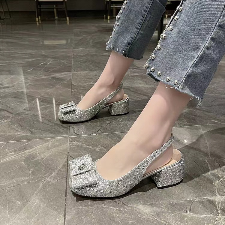 Sandal high-heeled square-shaped sandals glittering fashion for women HDRN