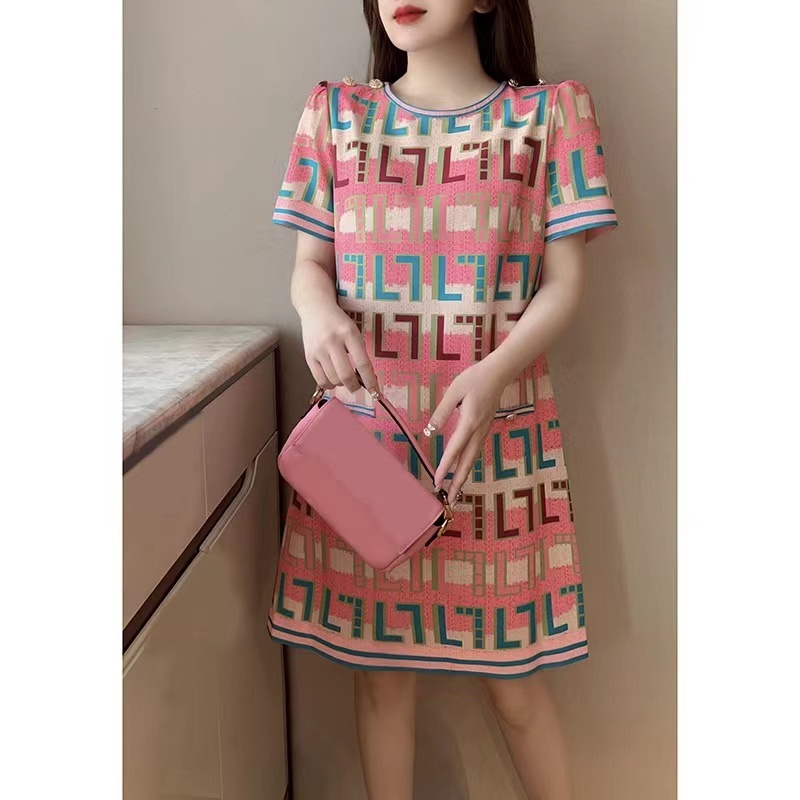 Đầm Dài Dáng Rộng Tay Ngắn Cổ Tròn In Họa Tiết Phong Cách Phương Tây Thời Trang Mùa Hè 2023 Mới