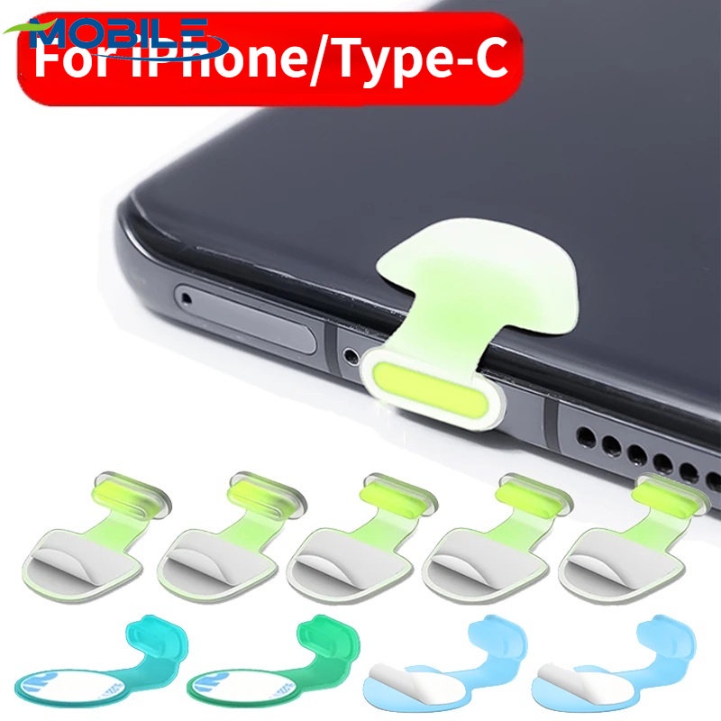 Nút Bịt Ổ Cắm Sạc Điện Thoại IPhone / Type-C Bằng Silicon Màu Xanh Lá Dạ Quang Chống Bám Bụi