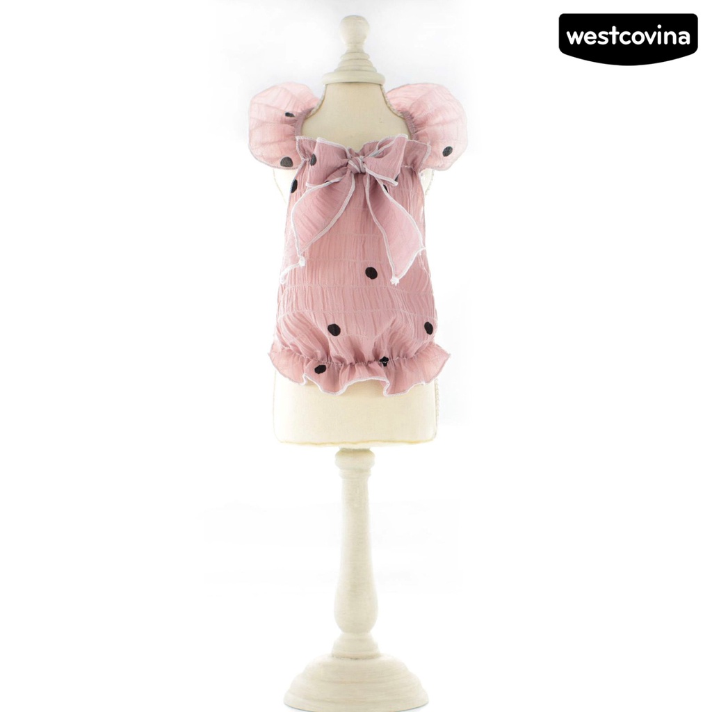 [COD]♝Đầm Công Chúa Xếp Ly Nhún Bèo Thoáng Khí Thắt Nơ Họa Tiết Chấm Bi Dễ Thương Cho Thú Cưng