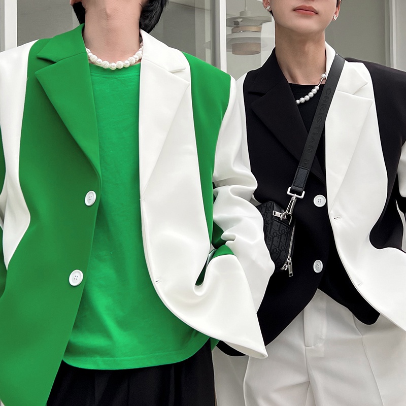 Áo khoác blazer INCERUN tay dài kết hợp màu sắc tương phản thời trang dành cho nam | BigBuy360 - bigbuy360.vn