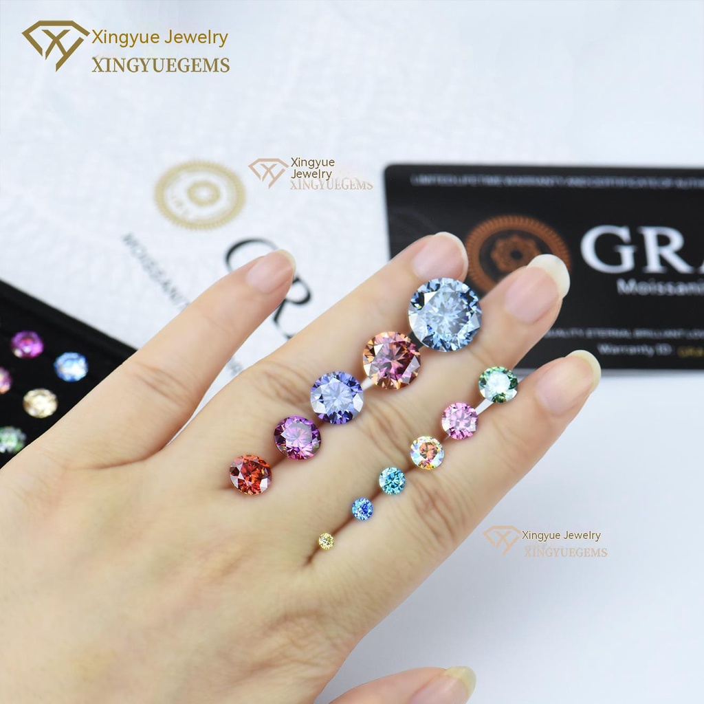 Màu sắc Moissanite Kim cương  Kim cương nhân tạo có thể vượt qua bút kim cương thử nghiệm với giấy chứng nhận giám định tròn tám sao tám mũi tên cắt