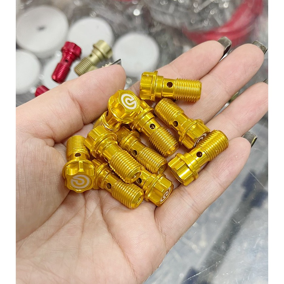 Ốc Xỏ Dây Dầu Nhôm Phay Logo Màu Dành Cho Xe Máy
