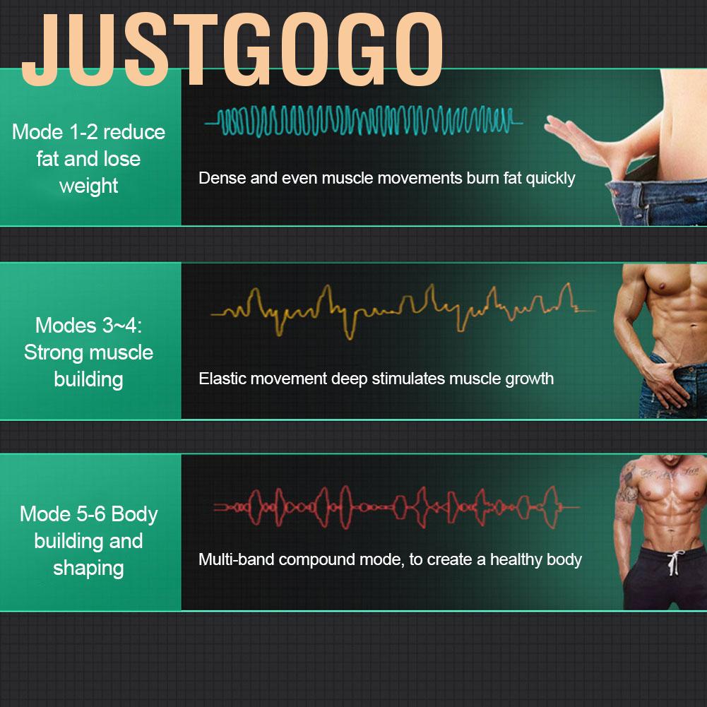 Justgogo EMS abdominal muscle trainer  training device for men and women electrical stimulation with 16 PIECES replacement gel pads arm stomach legs