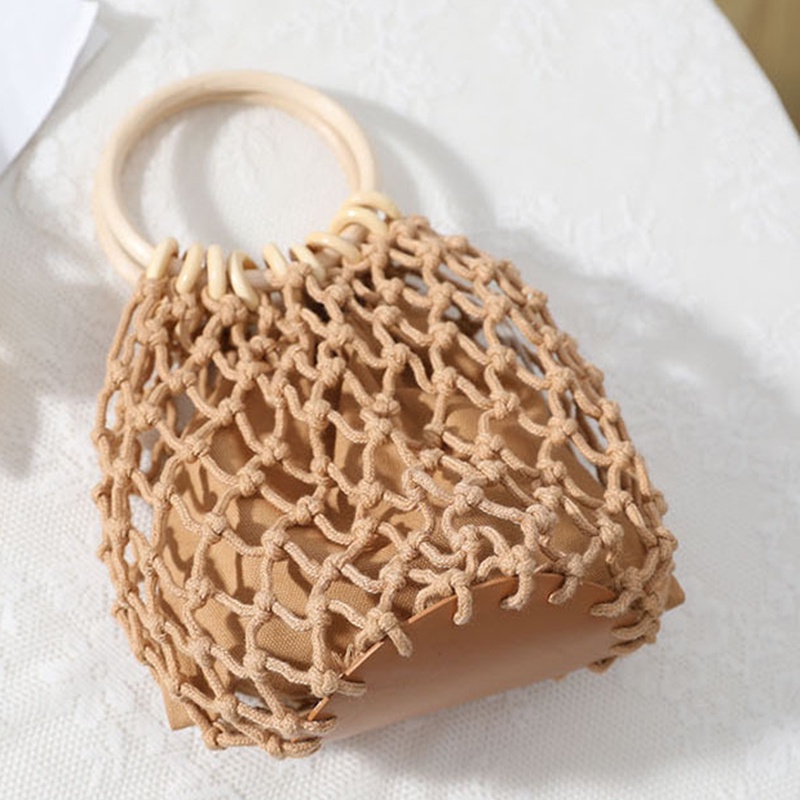 Ielgy Túi Xách bucket Dệt Rỗng Đơn Giản Cho Nữ