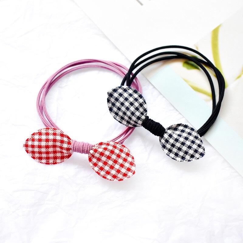 Dây buộc tóc nơ ca rô nhiều màu xinh xắn, dây cột tóc vintage mẹ và bé