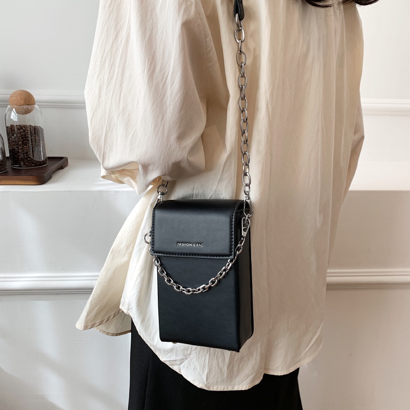 Túi Xách Đeo Vai Hình Vuông Màu Trơn Phối Dây Xích Nhỏ Nhắn Xinh Xắn Thời Trang Cho Nữ