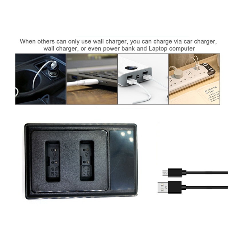 Bộ Sạc Pin USB Kép NP-BX1 LCD Cổng Type-C Cho Máy Ảnh Sony Camera H400 HX300 RX10 HX50 HX300
