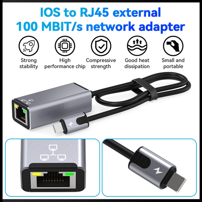 Dây Cáp Mạng 100mbps Tương Thích Với Iphone Sang Rj45 Ethernet Lan Adapter Pd20w