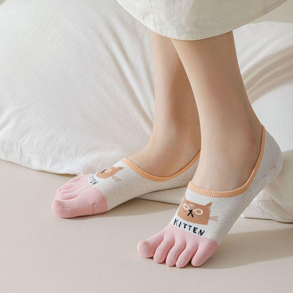 IVORY Vớ Cotton Cổ Thấp Thoáng Khí Chống Trượt In Họa Tiết Hoạt Hình Phong Cách Hàn Quốc