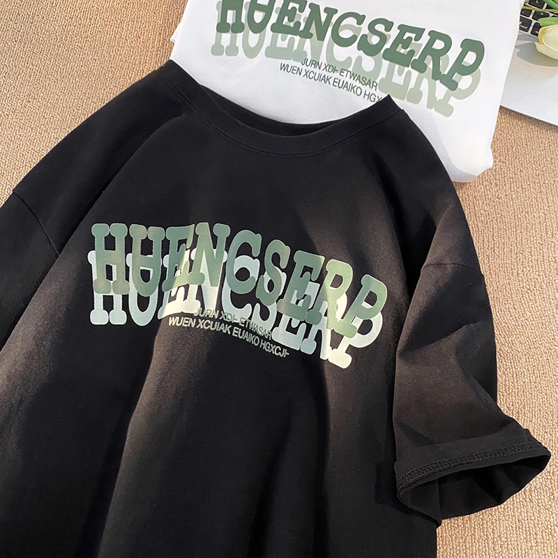 Áo Thun Cotton Ngắn Tay Cổ Tròn In Chữ Phong Cách Hip Hop Đường Phố Cho Nam