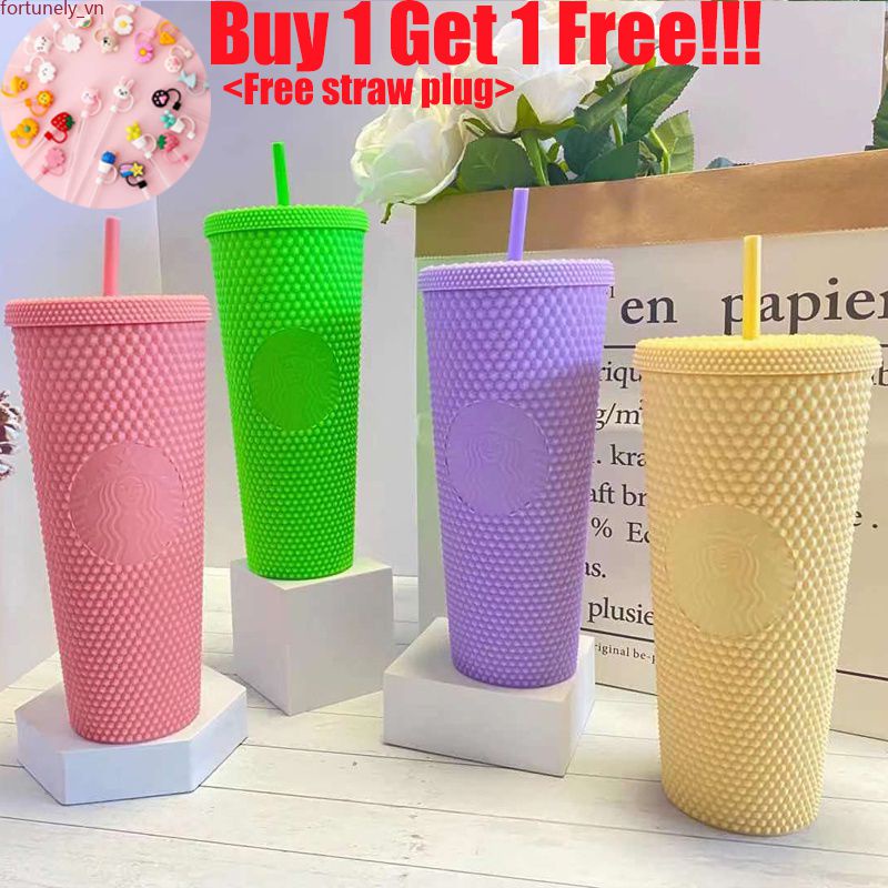 CốC Starbucks Cốc Có Ống Hút Tái Sử Dụng Chai Nước Cốc Đính Kim Cương Dòng Sầu Riêng Mờ Cốc Lấp Lánh Họa Tiết Kẻ Sọc Màu Bạc