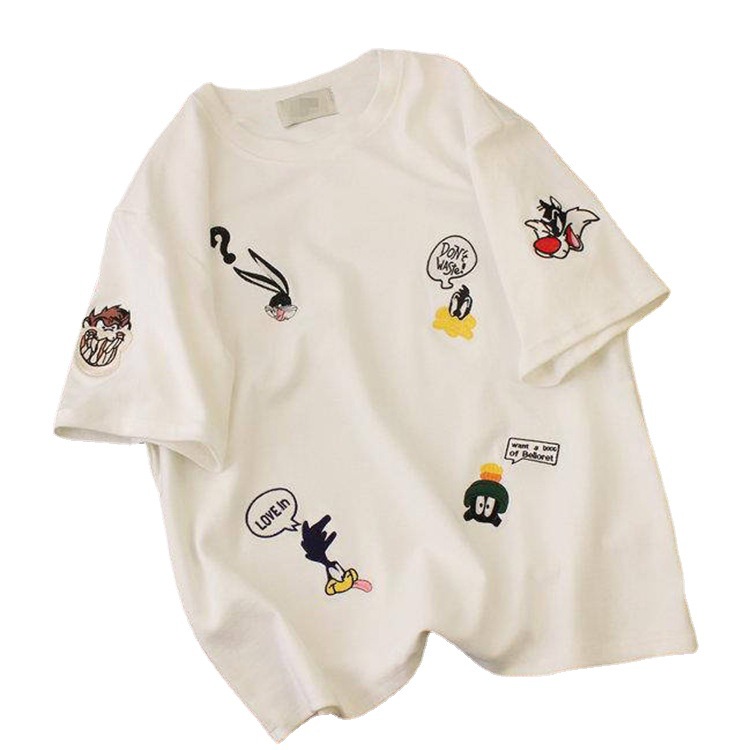 Áo Thun Nữ Ngắn Tay Thêu Hoa Phong Cách Hàn Quốc Mới