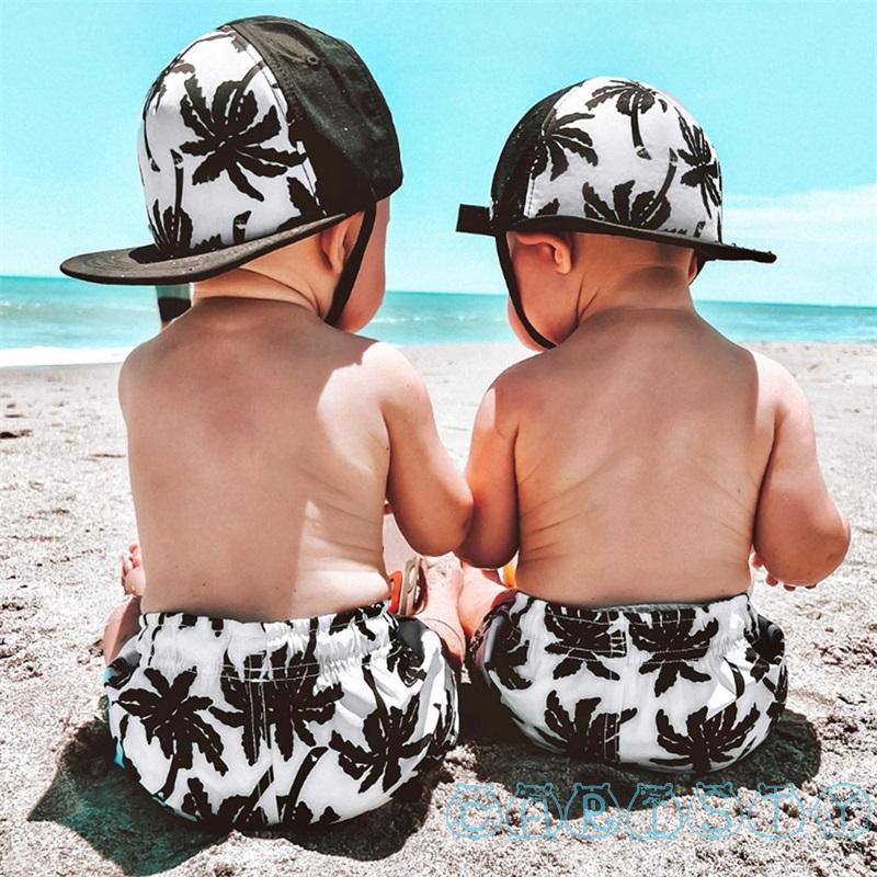 Cht-kid Quần Bơi Ngắn Đi Biển Mùa Hè Dây Rút + Mũ Bơi Màu Đen Xám Cho Bé Trai