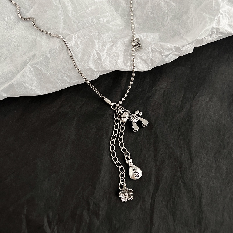 Vòng cổ Thép Titan Mặt Đồng Xu Phối Tua Rua Thời Trang Cho Nữ