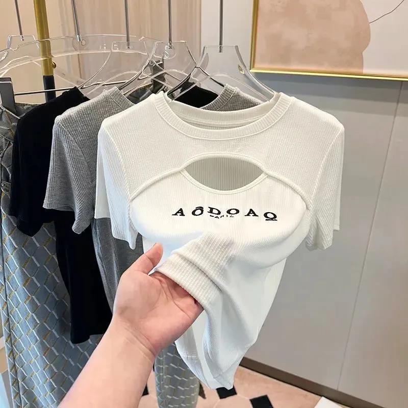 Áo Thun Tay Ngắn Dáng Ôm Thiết Kế Khoét Lỗ Thời Trang Cho Nữ
