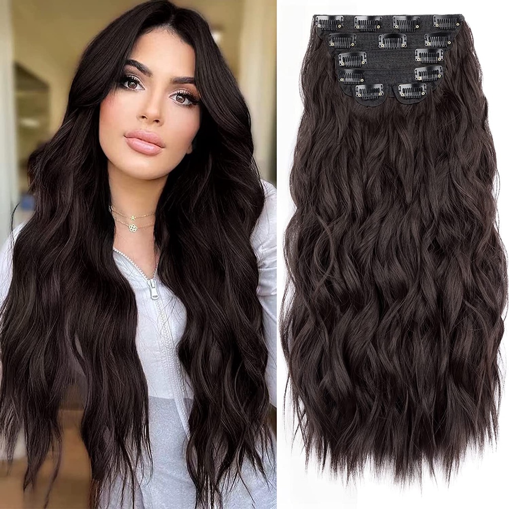 Bộ 4 Kẹp Tóc Nối Dài 11 Kẹp Bằng Sợi Tổng Hợp Cách Nhiệt Màu Đen / Nâu