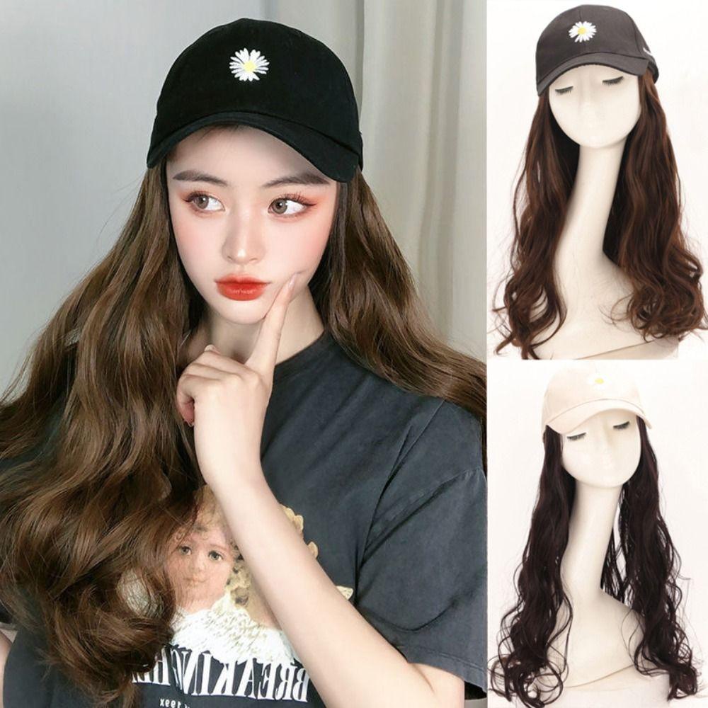 Mũ Lưỡi Trai Kèm Tóc Giả Xoăn Mềm Chất Lượng Cao Màu Đen / Be