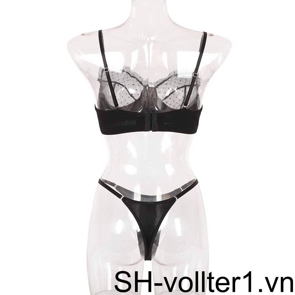 Bộ Đồ Lót Lưới Xuyên Thấu Phối Ren Hoa Lưng Chữ T Gợi Cảm Cho Nữ