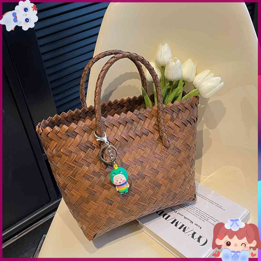 Túi Xách Đan Lát Sức Chứa Lớn Có Móc Khóa Dễ Thương Cho Nữ