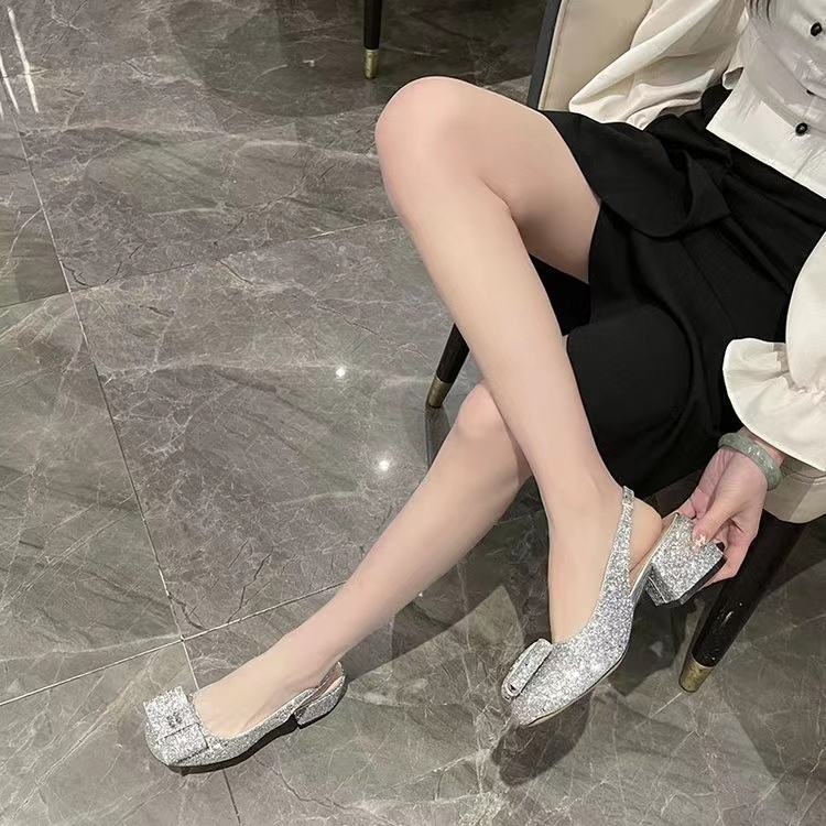 Sandal high-heeled square-shaped sandals glittering fashion for women HDRN
