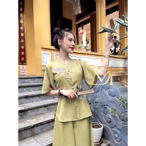 Set bộ đi chùa hoa thêu