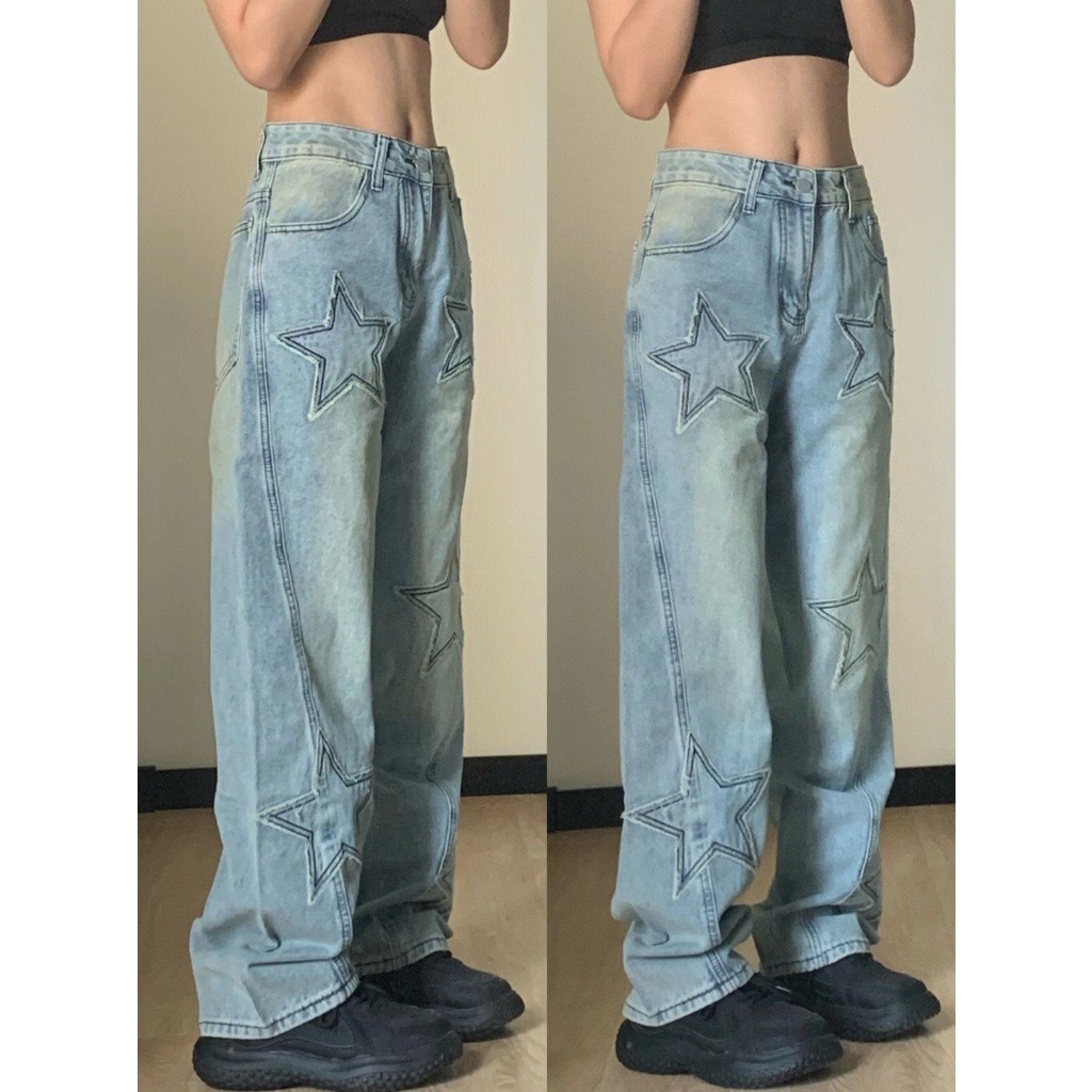 Quần Jean Dài Mỏng Ống Rộng Thêu Họa Tiết Thời Trang Mùa Thu 2022 Phong Cách Mỹ Cổ Điển Hàng Mới Dành Cho Bạn Nữ